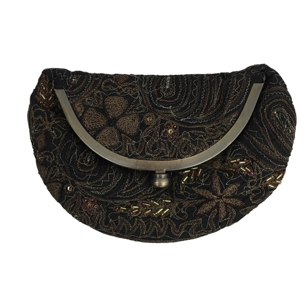 Sari Crescent Vintage Clutch Brown Black Handmade Fairtrade